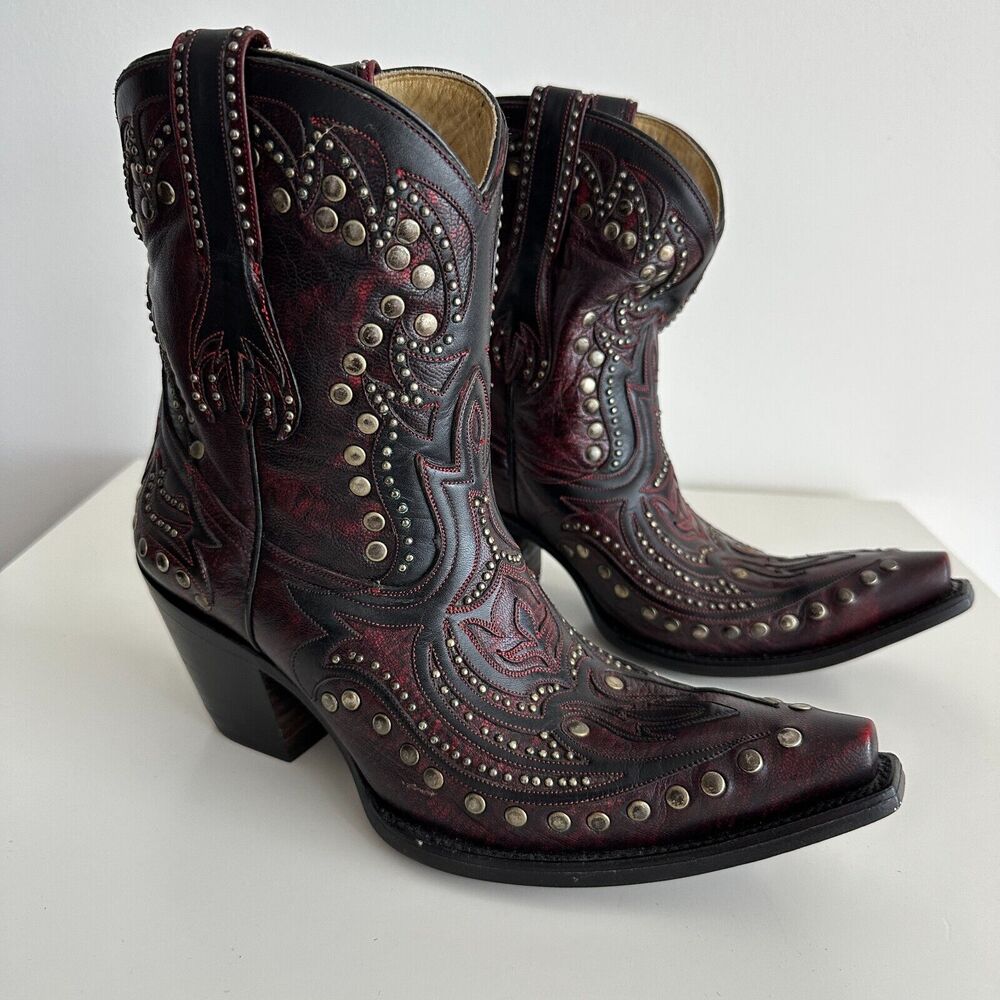 Corral Boots Womens 9.5 Studded Inlay Snip Toe Calf Leather Cowboy Western RARE